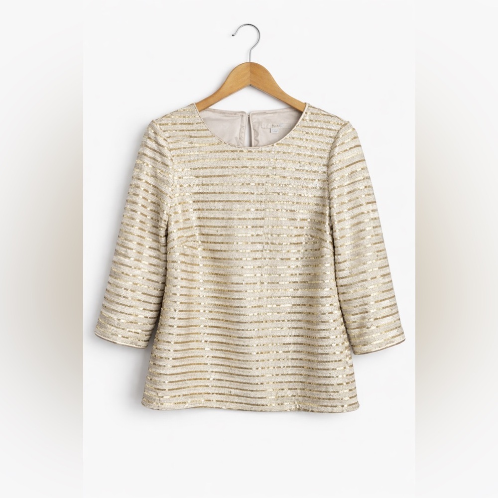Boden Metallic Gold & Cream Striped Sequin Blouse Size 6 Great Condition Glam